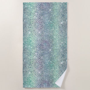 Minze Green Lila Glitzer Schlange Print Strandtuch