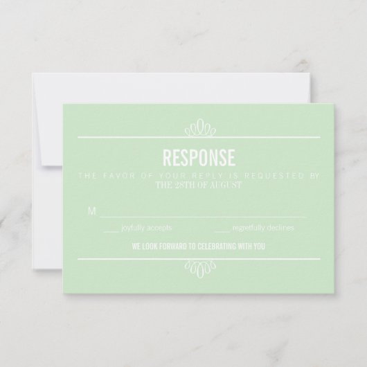 Minze Green Modern Typografy and Blume RSVP Card (Vorderseite)
