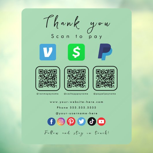 Minze Green Multi QR Code Paypal Venmo Cash App Fensteraufkleber (Blatt 3)
