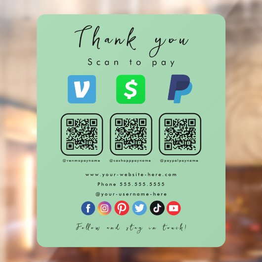 Minze Green Multi QR Code Paypal Venmo Cash App Fensteraufkleber (Blatt 2)