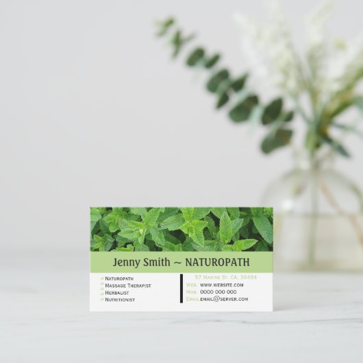 Minze Green Naturopath Termin Business Card (Stehend Vorderseite)