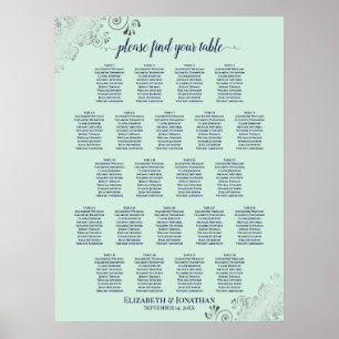 Minze Green & Navy 22 Tabelle Hochzeitsdiagramm Poster
