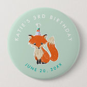 Minze Green Niedlich Fox Party Hat Woodland Geburt Button (Vorderseite)