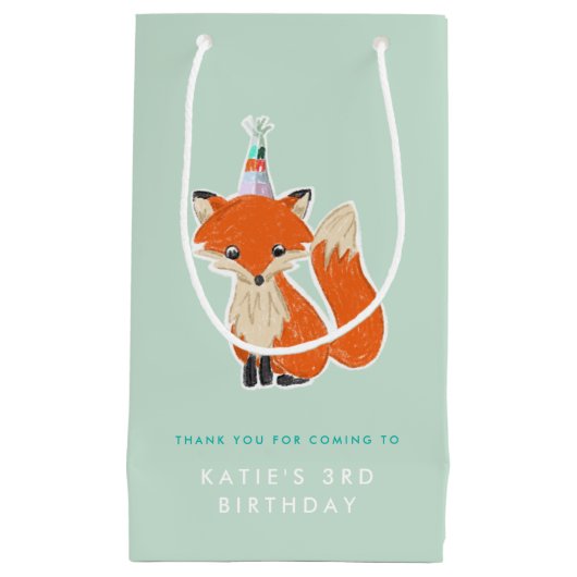 Minze Green Niedlich Fox Party Hat Woodland Geburt Kleine Geschenktüte (Vorderseite)