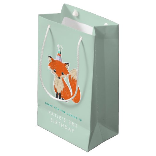 Minze Green Niedlich Fox Party Hat Woodland Geburt Kleine Geschenktüte (Vorderseite Schrägansicht)