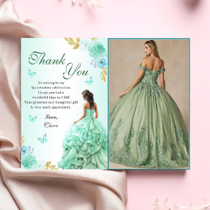 Minze Green Princess Kleid Quinceañera Geburtstag Dankeskarte