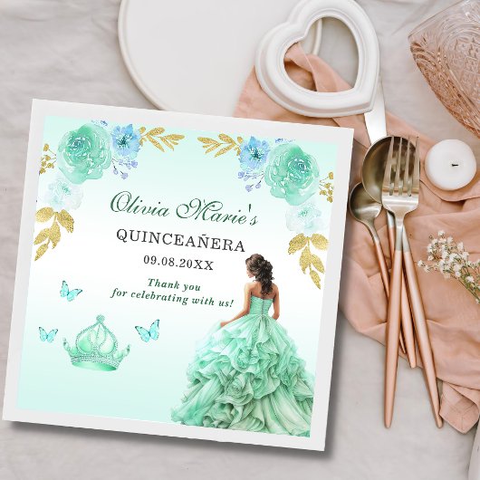 Minze Green Princess Kleid Quinceañera Geburtstag Serviette