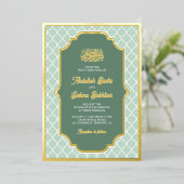Minze Green Quatrefoil Muster muslimische Hochzeit Folieneinladung (Stehend vorne)