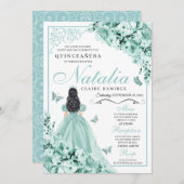 Minze Green Rose Princess Dress Quinceanera Einladung (Vorne/Hinten)