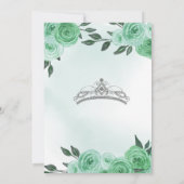 Minze Green Rose Silver Tiara Quinceañera Geburtst Einladung (Rückseite)