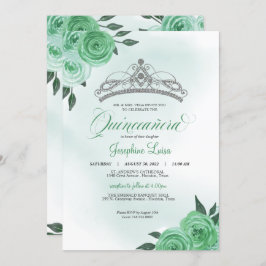 Minze Green Rose Silver Tiara Quinceañera Geburtst Einladung