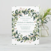 Minze Green & Sage Green Eucalyptus Polterabend Einladung (Stehend Vorderseite)