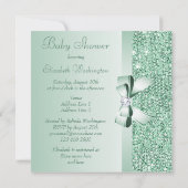 Minze Green Sequins, Bow & Diamond Baby Dusche Einladung (Rückseite)