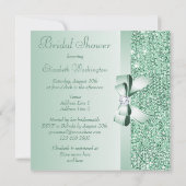 Minze Green Sequins, Bow & Diamond Brautparty Einladung (Rückseite)