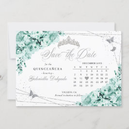 Minze Green & Silver Quinceañera Save the Date Einladung