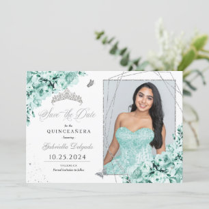 Minze Green Silver Quinceañera Save the Date Foto Einladung