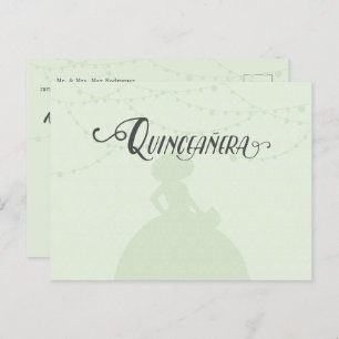Minze Green & Steel Charro Silhouette Quinceanera Einladungspostkarte