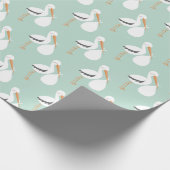 Minze Green Stork Muster Geschenkpapier (Ecke)