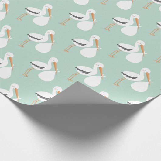 Minze Green Stork Muster Geschenkpapier (Ecke)