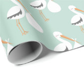 Minze Green Stork Muster Geschenkpapier (Rolleneckpunkt)