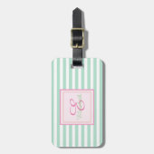 Minze Green Striped Monogram Personalisiert Gepäckanhänger (Vorderseite vertikal)