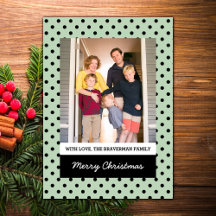 Minze Green Sweet Polka Dot Holiday Foto Flat Card