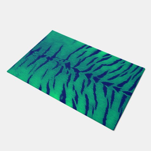 Minze Green Tiger Skin Print Fußmatte (Schrägansicht)