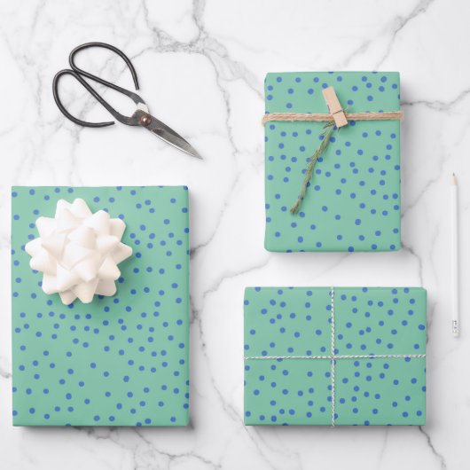 Minze Green und Blue Polka Dot Muster  Geschenkpapier Set (Vorderseite)