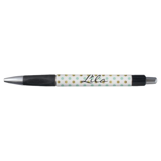 Minze Green und Gold Polka Dot Pen Kugelschreiber (Vorderseite)