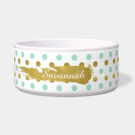 Minze Green und Gold Polka Dots Custom Pet Bowl Napf