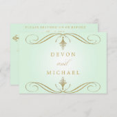 Minze Green und Gold Swirl Wedding Response Cards RSVP Karte (Vorne/Hinten)