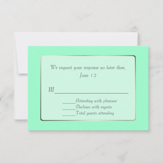 Minze Green und Silver Tone RSVP Card Einladung (Vorderseite)
