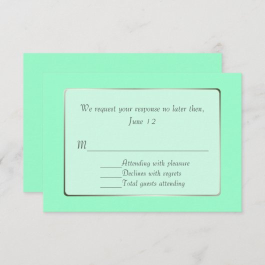 Minze Green und Silver Tone RSVP Card Einladung (Vorne/Hinten)