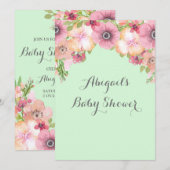 Minze Green Watercolor Blume Kinderdusche Einladung (Vorne/Hinten)