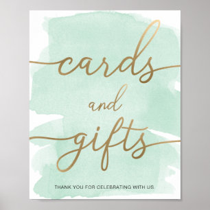 Minze Green Watercolor Gold Cards and Gifts Sign Poster