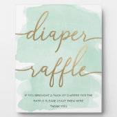 Minze Green Watercolor Gold Diaper Raffle Sign Fotoplatte (Vorderseite)