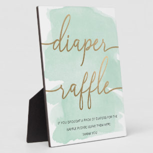 Minze Green Watercolor Gold Diaper Raffle Sign Fotoplatte