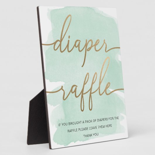 Minze Green Watercolor Gold Diaper Raffle Sign Fotoplatte (Seite)