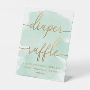 Minze Green Watercolor Gold Diaper Raffle Sockelschild