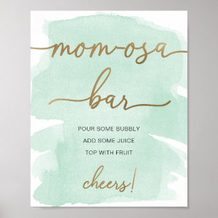 Minze Green Watercolor Gold Mama-osa Bar Sign Poster