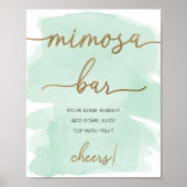 Minze Green Watercolor Gold Mimosa Bar Sign Poster (Vorne)