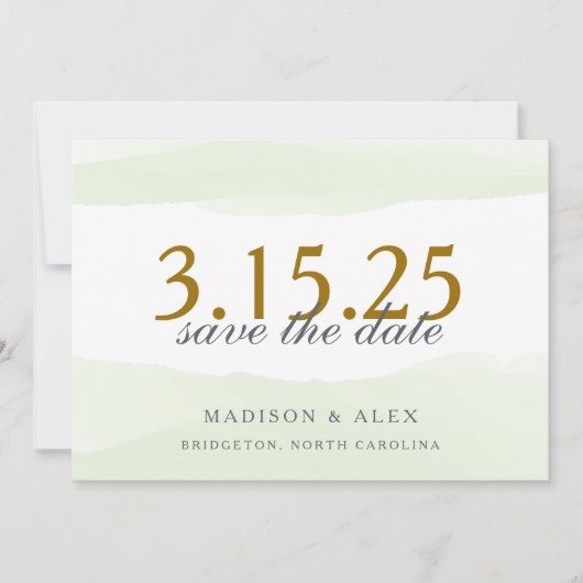 Minze Green Watercolor Save the Date Card (Vorderseite)