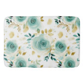 Minze Green White Gold Rose Floral Badematte (Vorderseite)