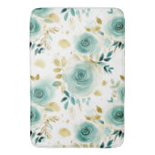 Minze Green White Gold Rose Floral Badematte (Vorderseite Vertikal)
