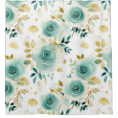 Minze Green White Gold Rose Floral Duschvorhang (Vorderseite)