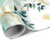 Minze Green White Gold Rose Floral Geschenkpapier (Rolleneckpunkt)