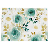 Minze Green White Gold Rose Floral Große Geschenktüte (Rückseite)