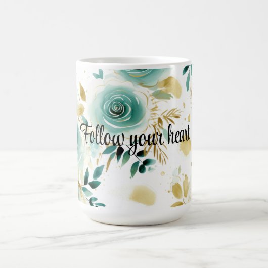 Minze Green White Gold Rose Floral Kaffeetasse (Mittel)