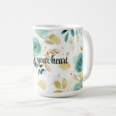 Minze Green White Gold Rose Floral Kaffeetasse (VorderseiteRechts)