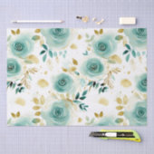 Minze Green White Gold Rose Floral Seidenpapier (Handwerk)